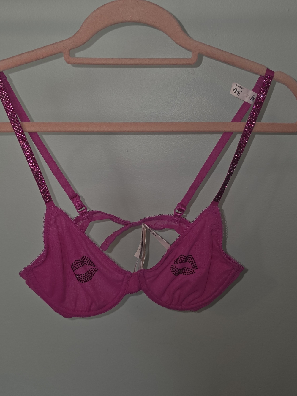 Victoria's Secret Hot Pink Underwire Bra with Rhinestone Straps